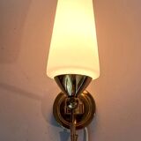 Wall lamp in gilded brass and white opaline, 1960.