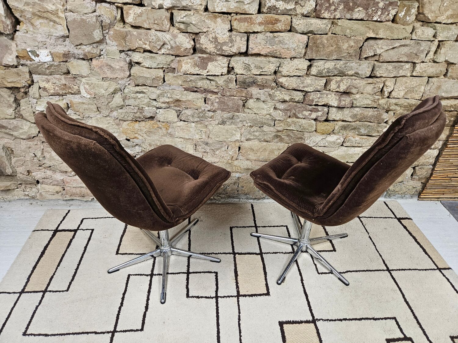 Pair of vintage velvet armchair chair 1970"