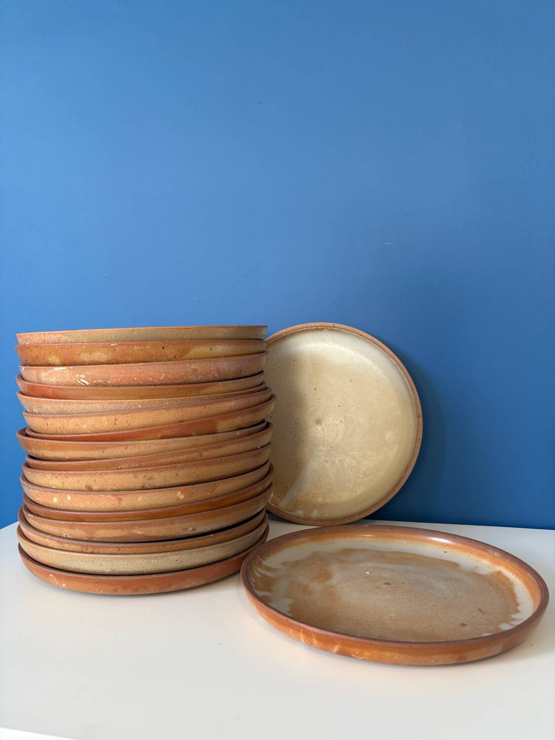 Natural stoneware plate 1970 vintage ceramic beige