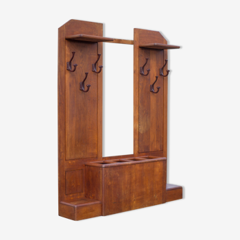 Art deco coat rack, wooden coat rack with bakelite hooks, cloakroom, entrance hall furniture, v