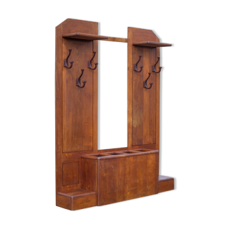 Art-Deco wooden coat rack with bakelite hooks