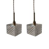 Pair of chiseled glass portable lamps