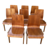 Scandinavian chairs (set of 8) in thermoformed beech 1960'S