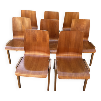 Scandinavian chairs (set of 8) in thermoformed beech 1960'S