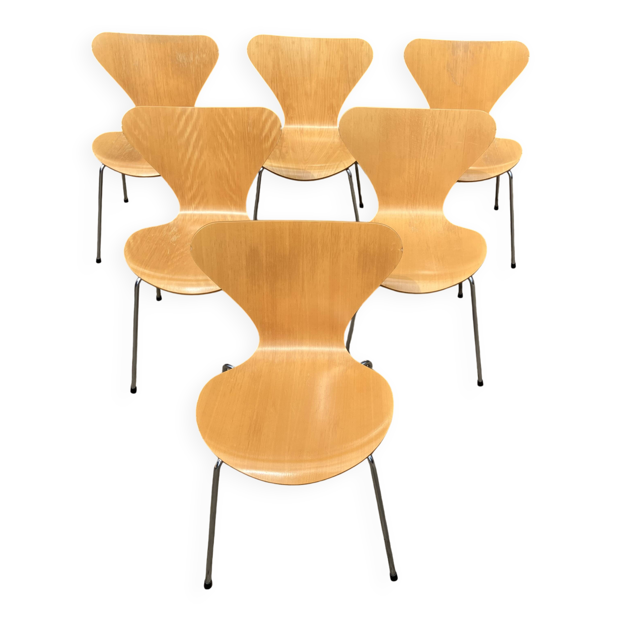 Fritz Hansen series 7 Vlinderstoelen naturel hout 1988