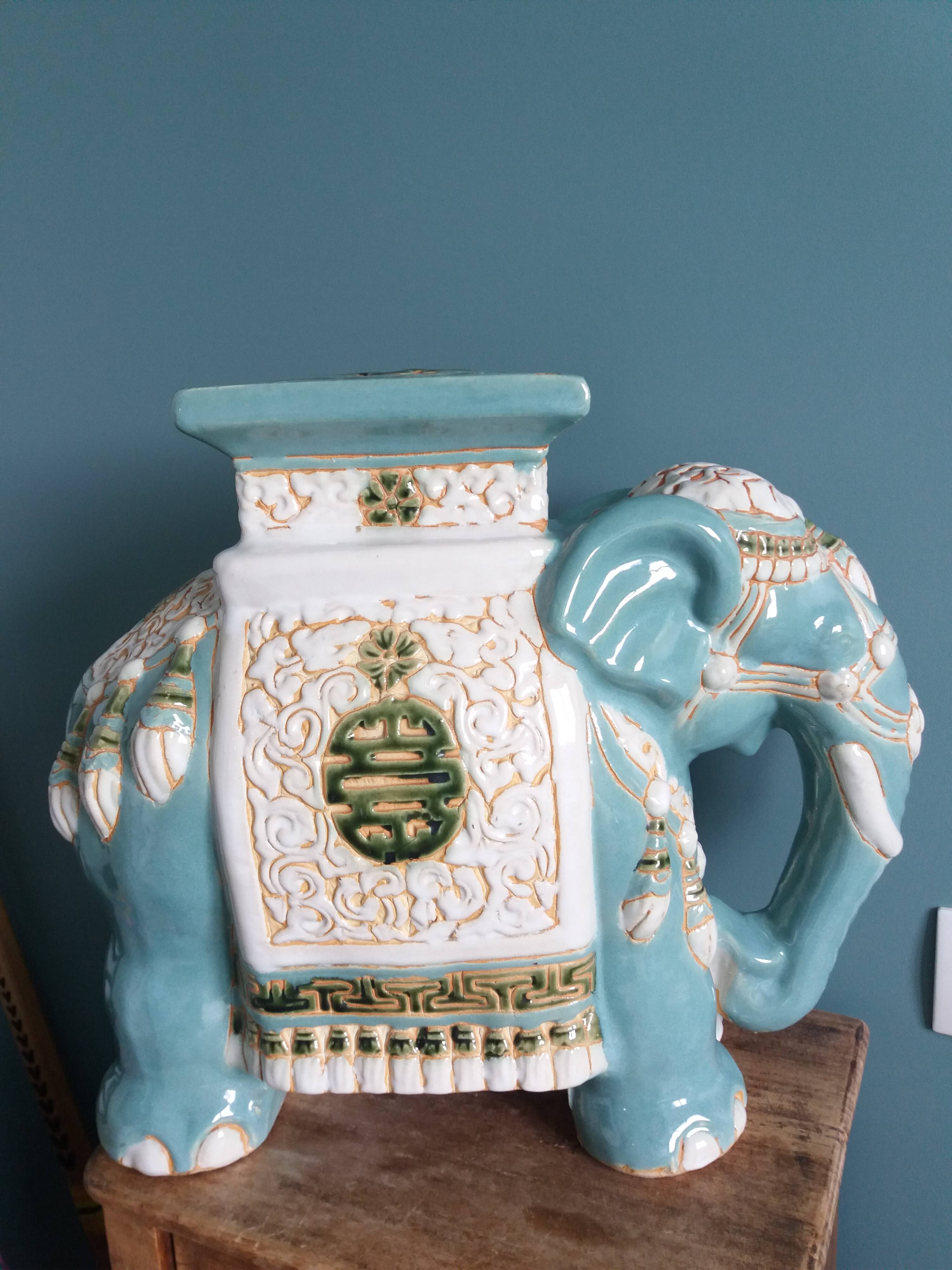 Green blue ceramic elephant