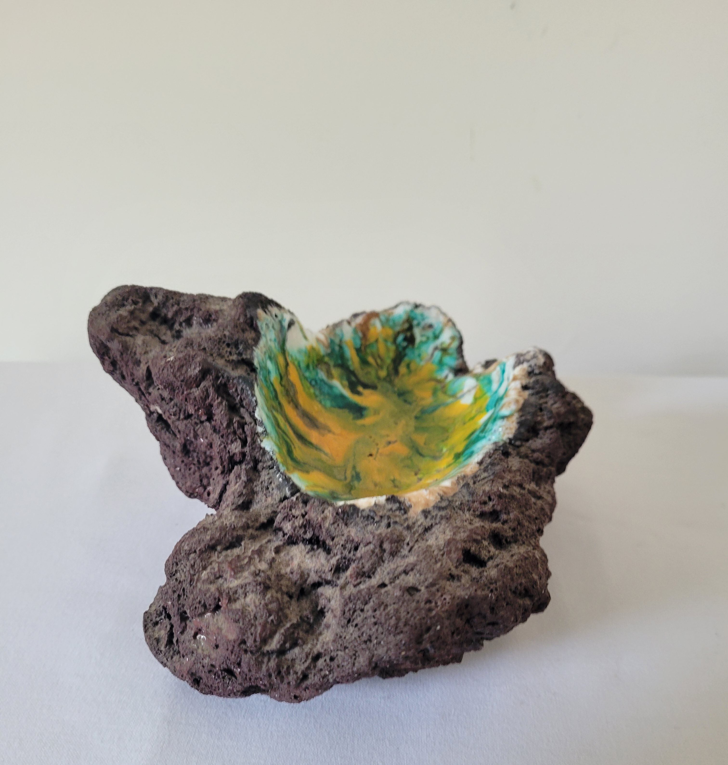 Enamelled lava stone ashtray