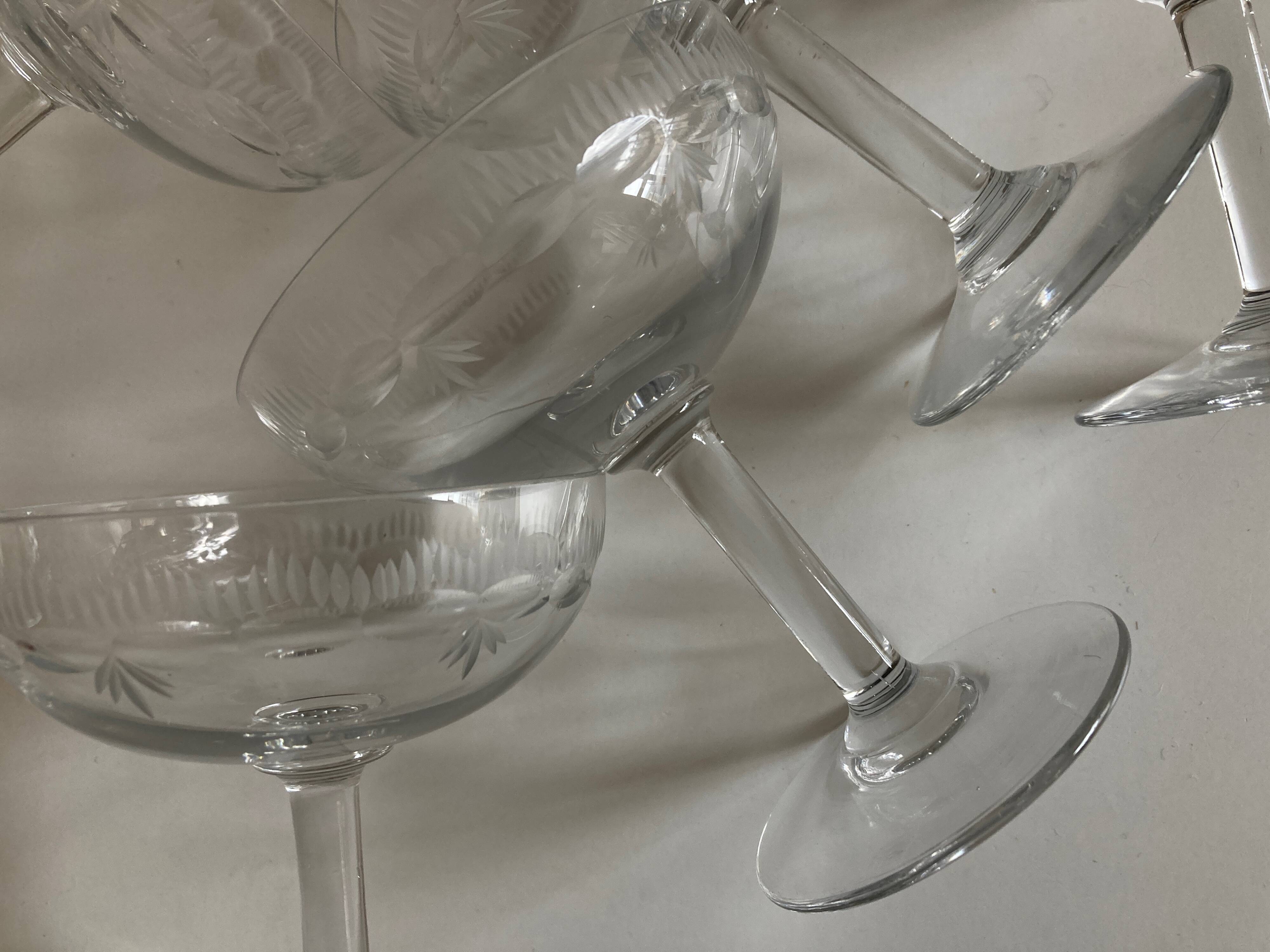 Set of 6 faceted cut crystal champagne glasses, Napoleon III style