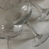Set of 6 champagne glasses in Napoleon III faceted cut ringing crystal