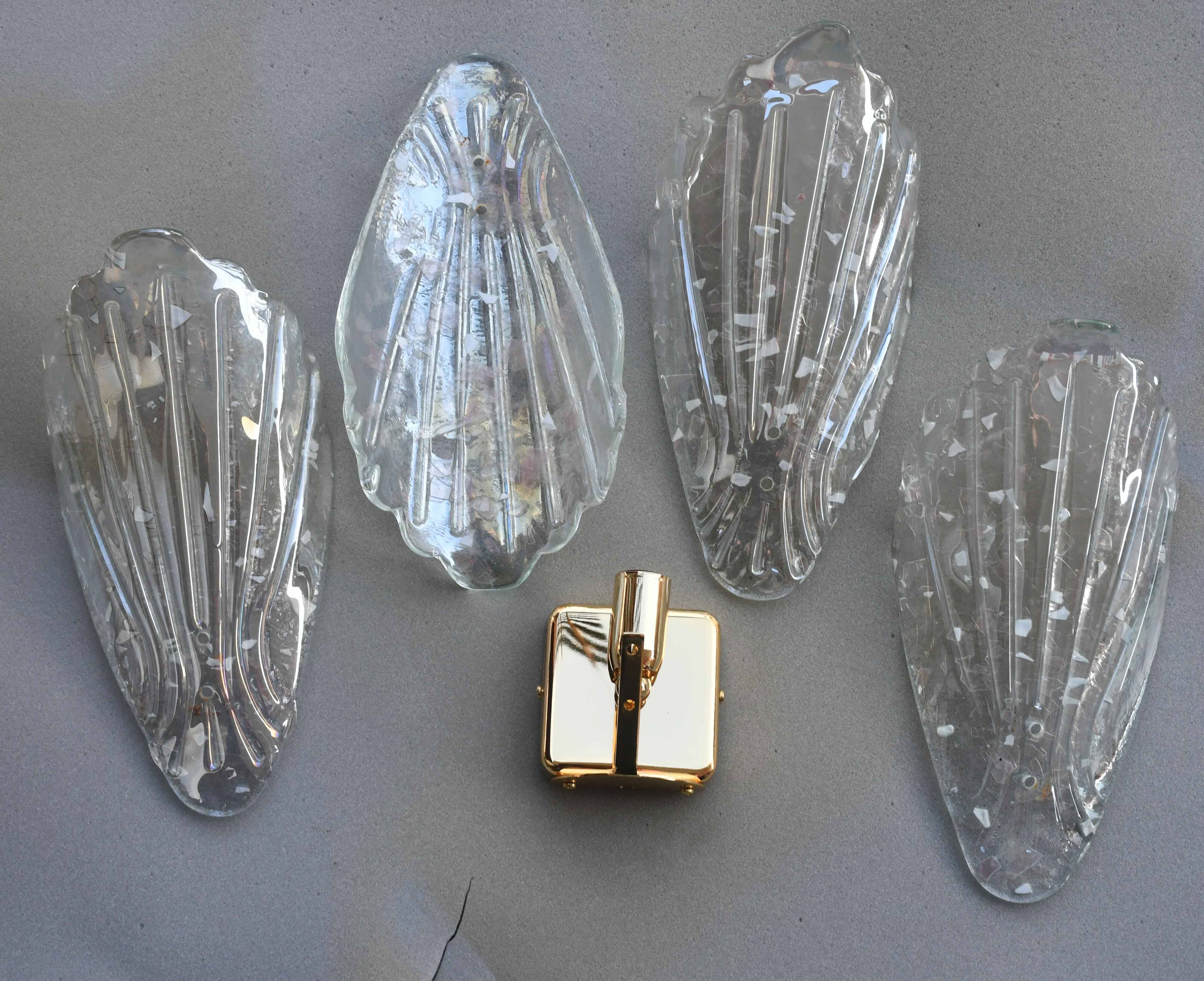 Set of 5 Vintage Italian Murano Glass Wall Lamps, Gold Plated, 1970s