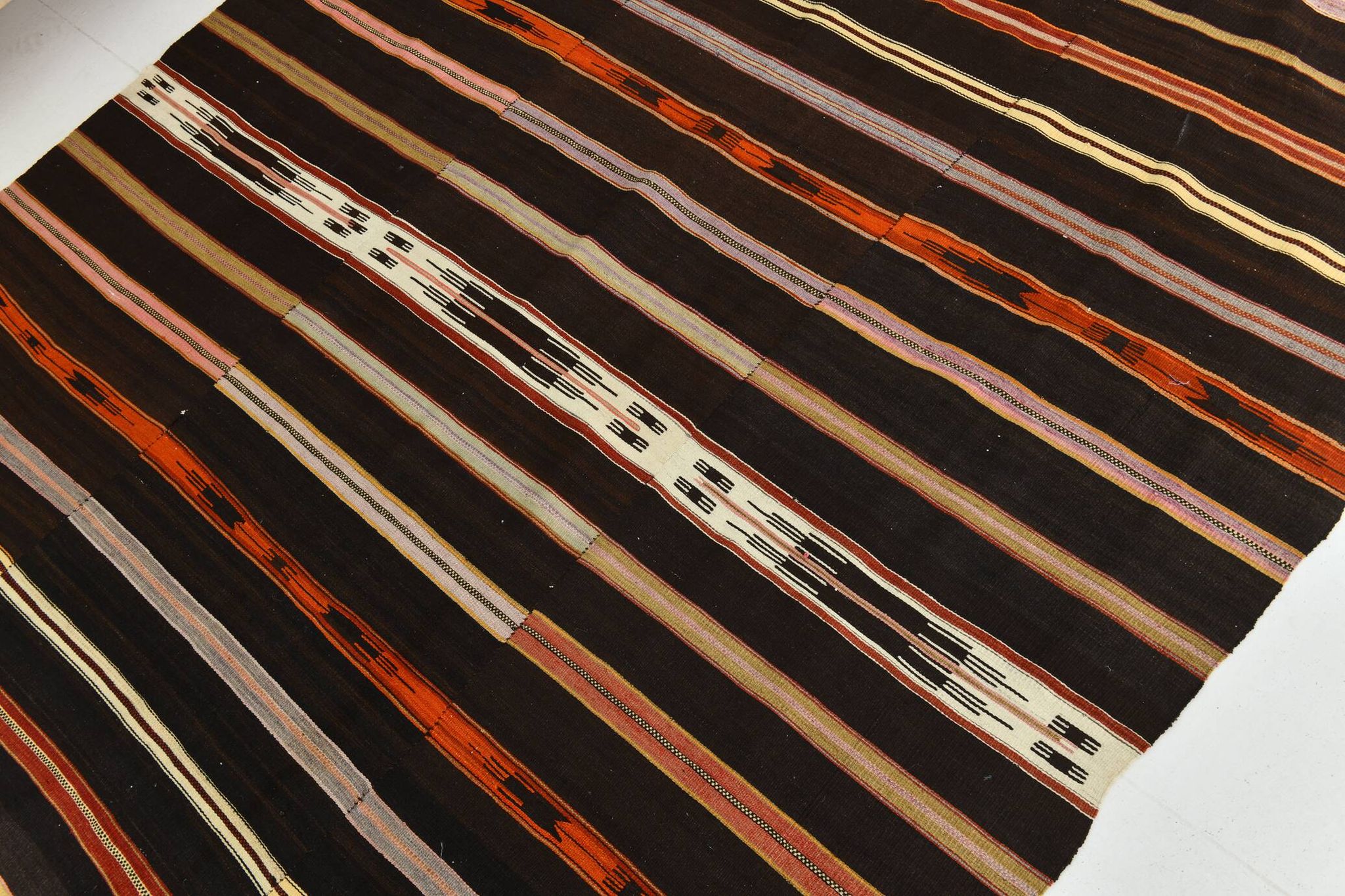 6x10 Dark Brown & Orange Strped Vintage Kilim Rug, 181x305Cm