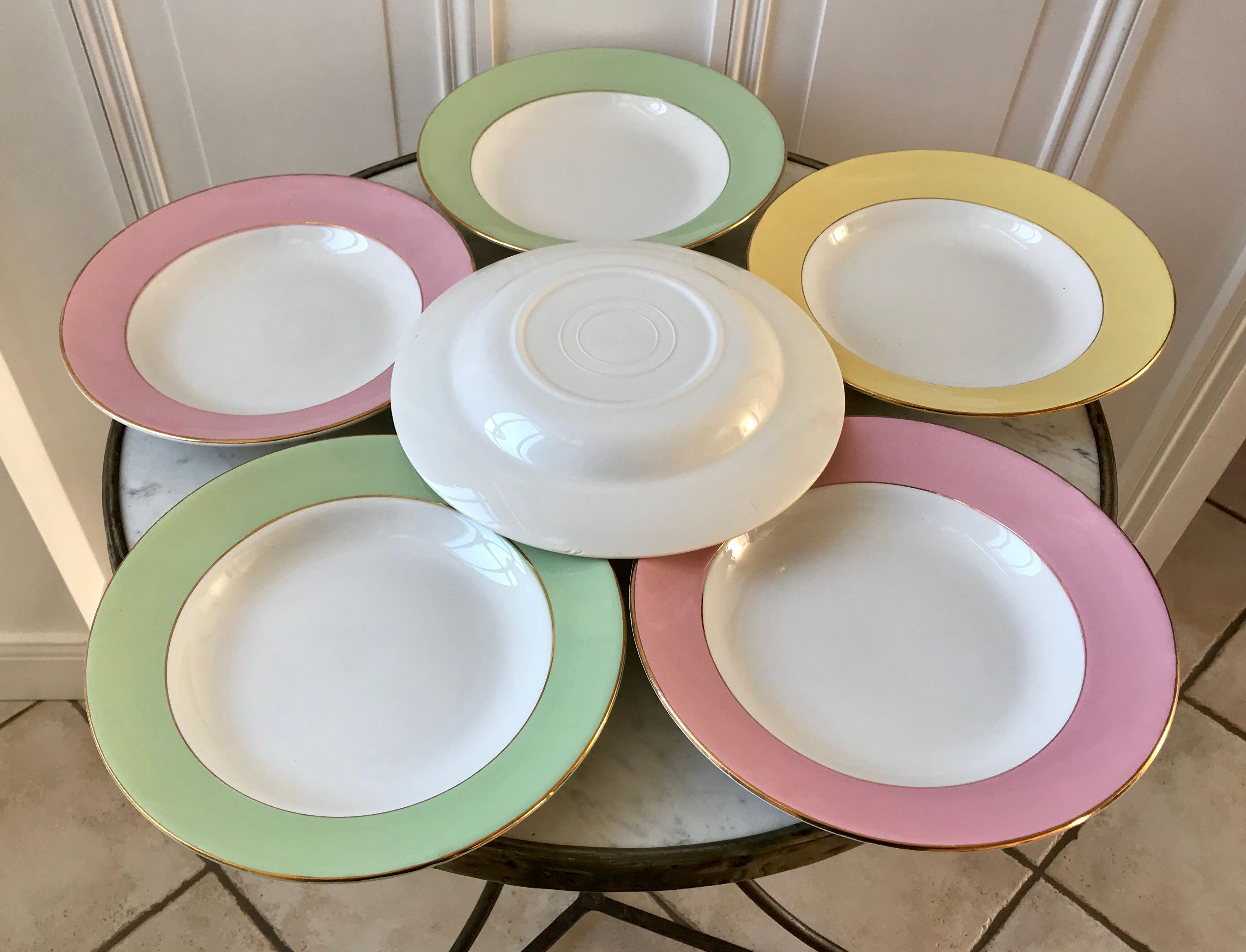 Lot of 6 hollow plates Saint-Amand 60s pastel