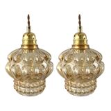 Set of two new electrified amber glass walking lamps