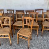Lot de 16 anciennes chaises bistrot art deco des annees 1930 en bois clair