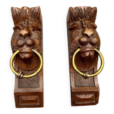 Paire de consoles, corbeaux, supports en bois et laiton lion XIXe siècle