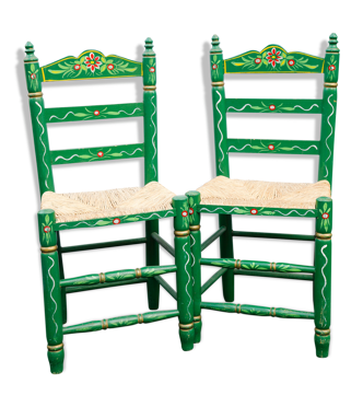 Paire de chaises paillées peintes andalousie | Selency