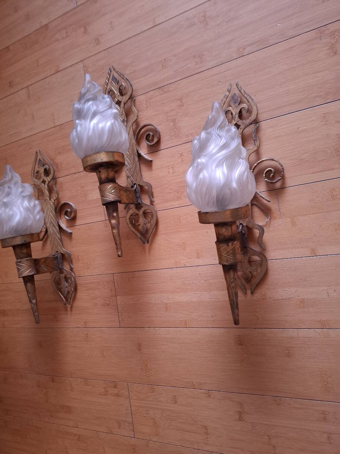 3 gold metal torchere wall lights
