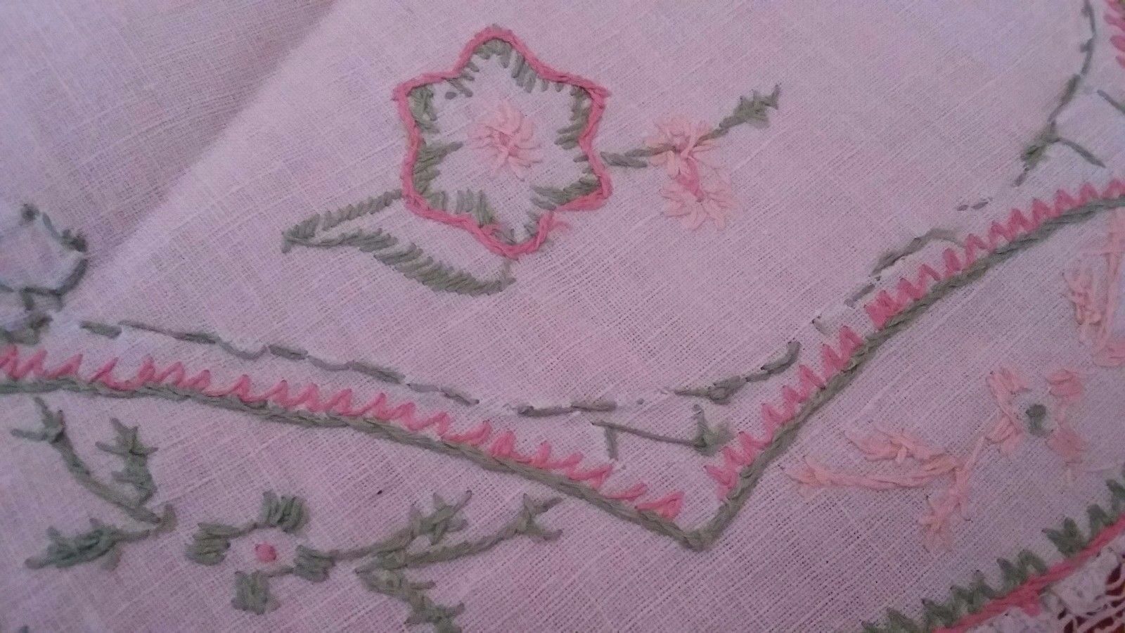 Antique linen placemat embroidered