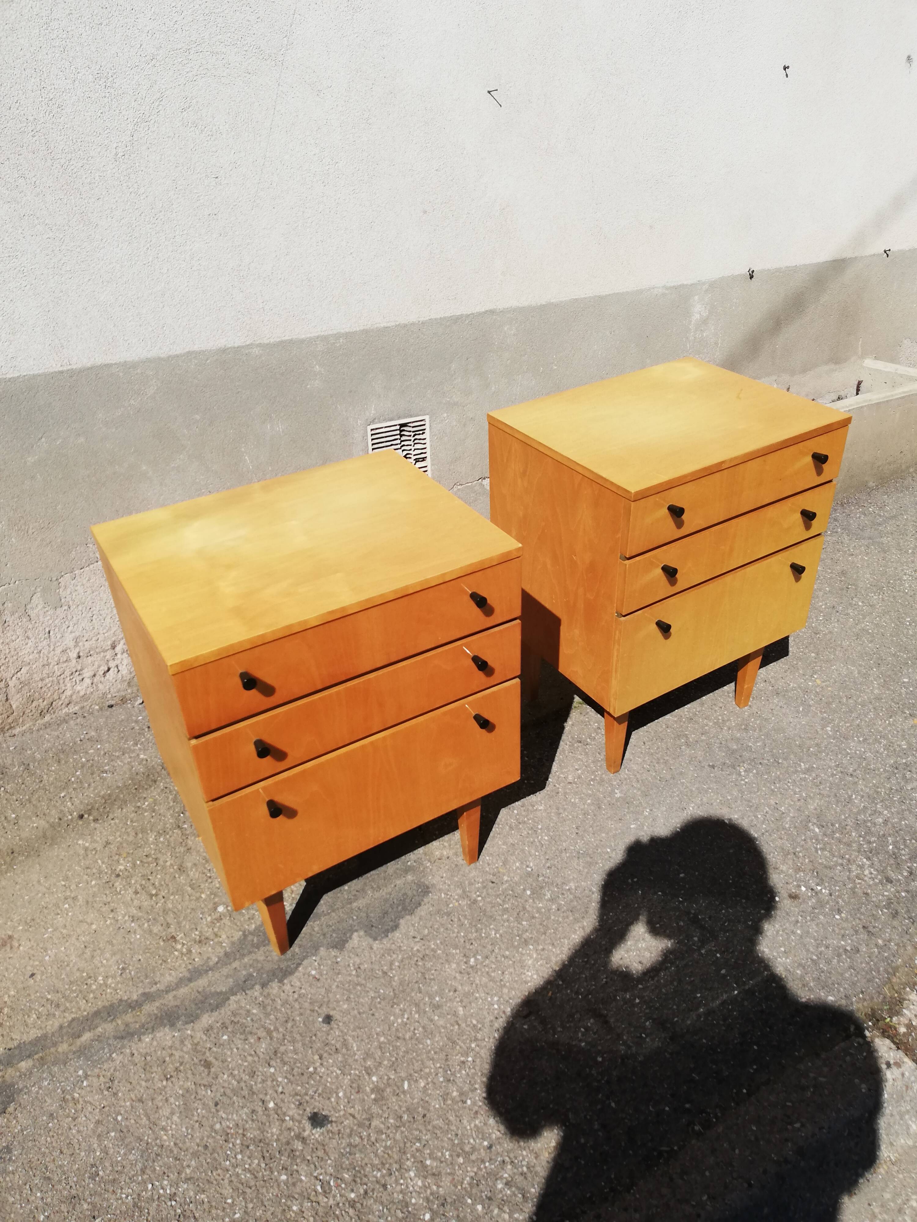 Paire de chevets vintage bois clair