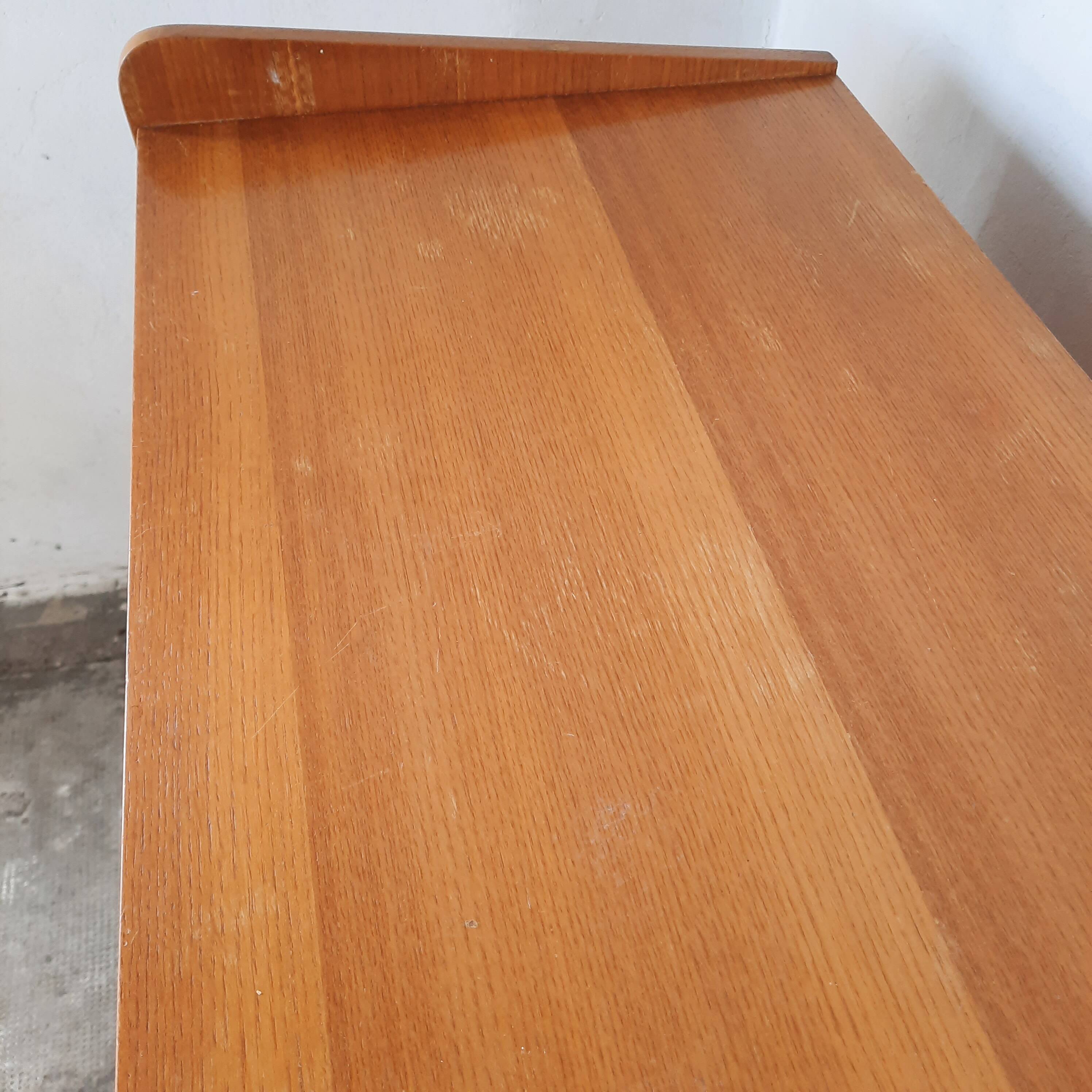 Vintage light oak chest of drawers, brass base