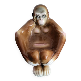 Vintage porcelain monkey trinket dish, soap dish, or pipe rest