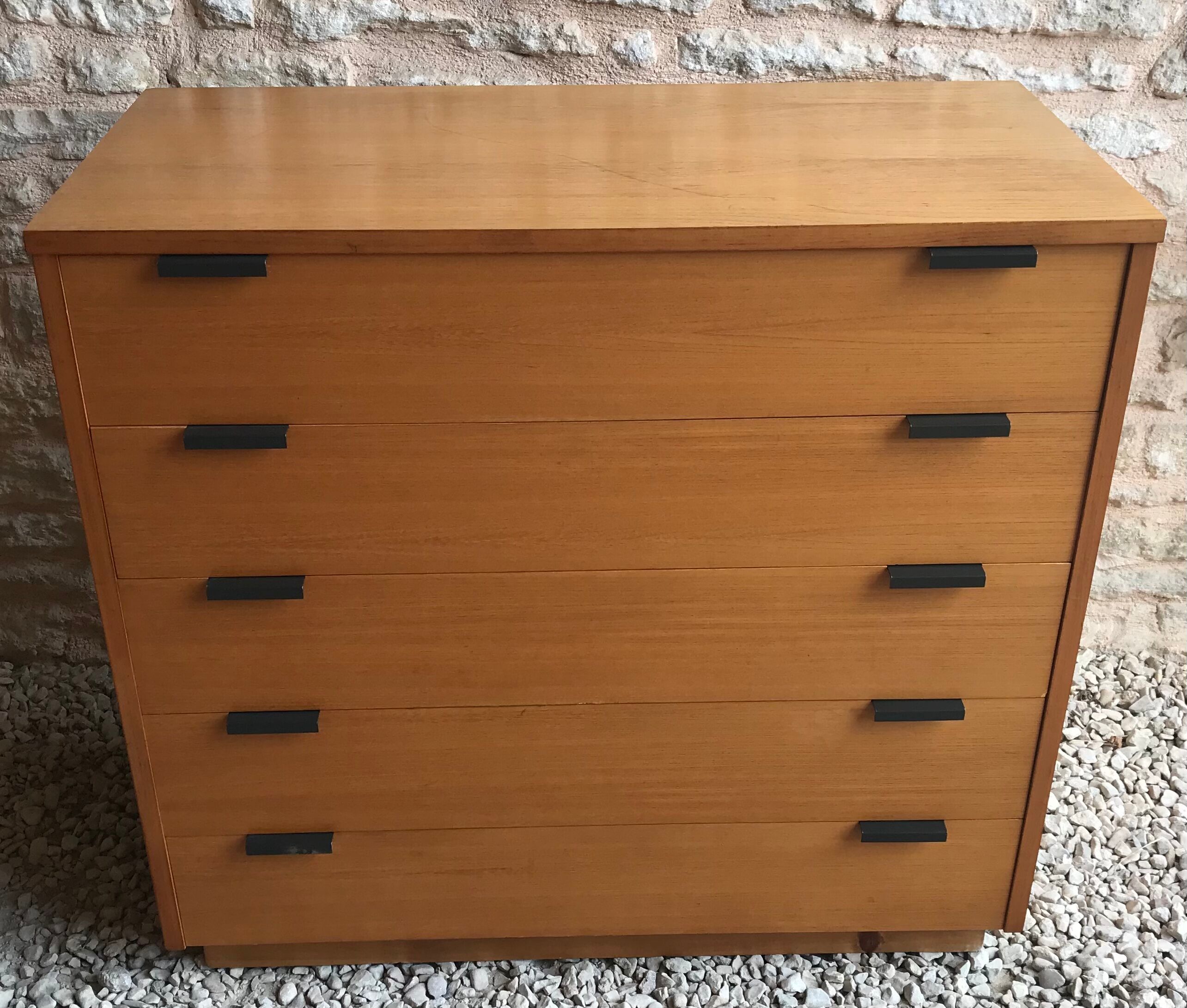 Vintage chest of drawers 1980's blond beech 5 drawers