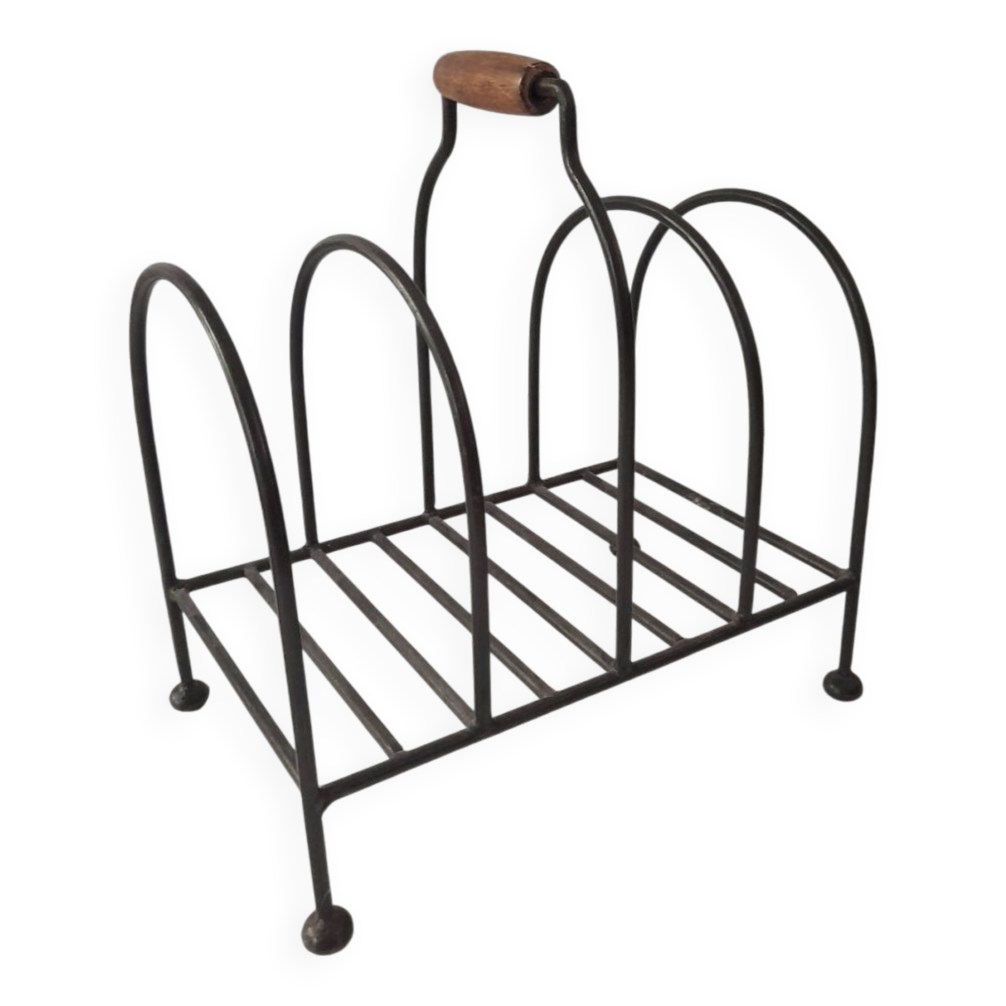Vintage metal and wood magazine rack