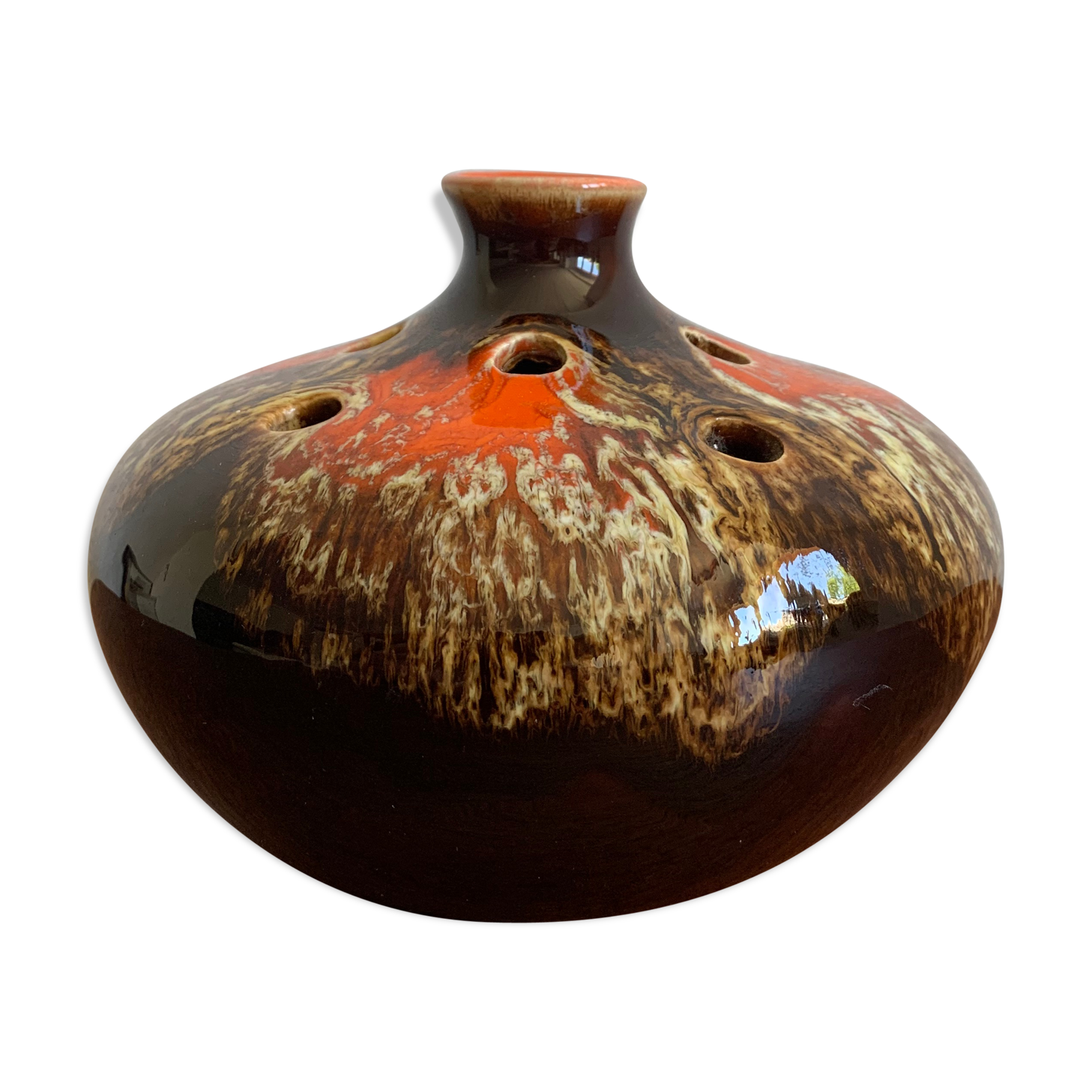 Vase flowers stand in Vallauris earthenware signed