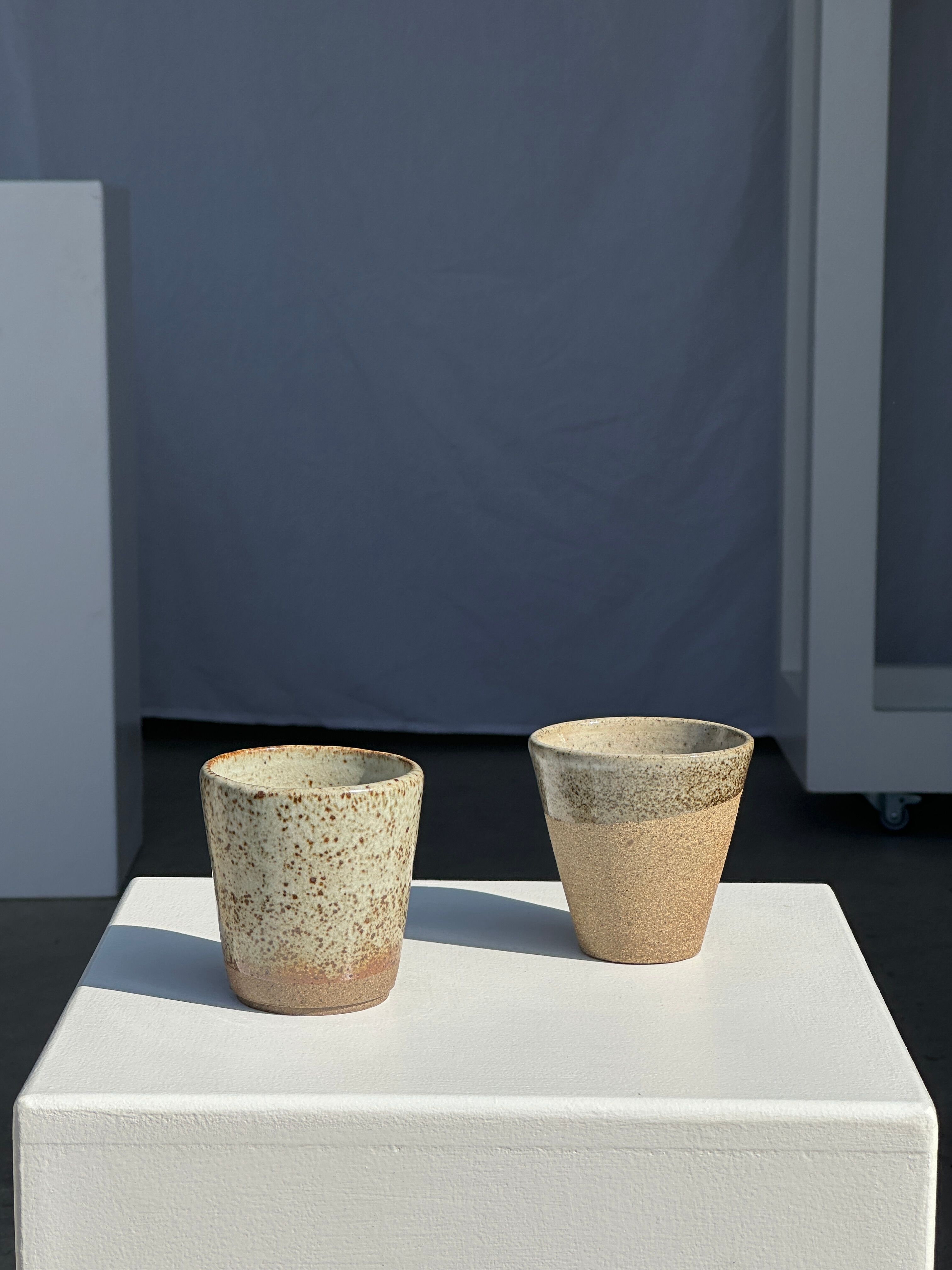 Set of 2 cups in Indonesian ceramic (brown & speckled glazed matte)