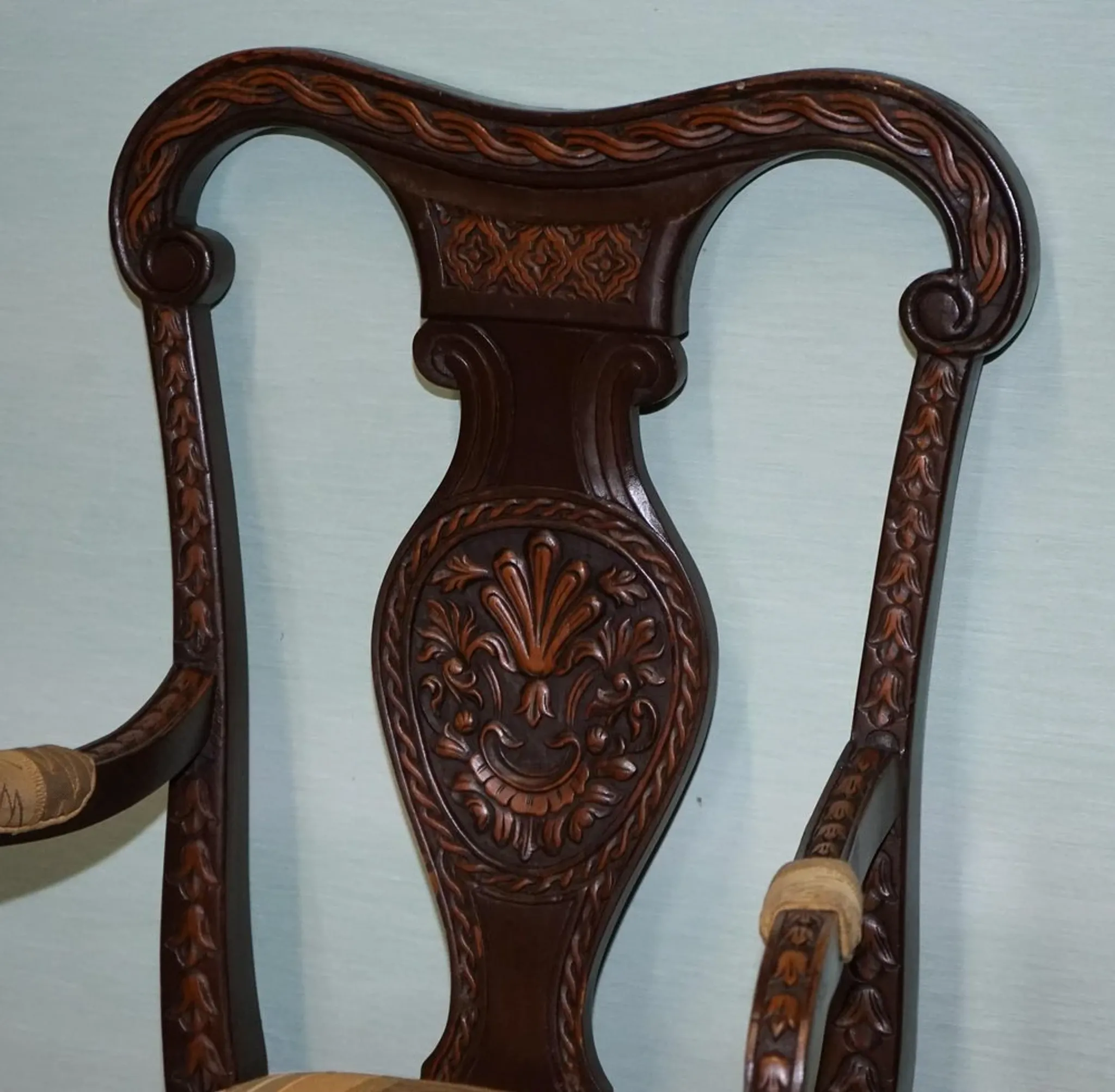 Heavily Carved Anglo-Indian Wooden Armchair