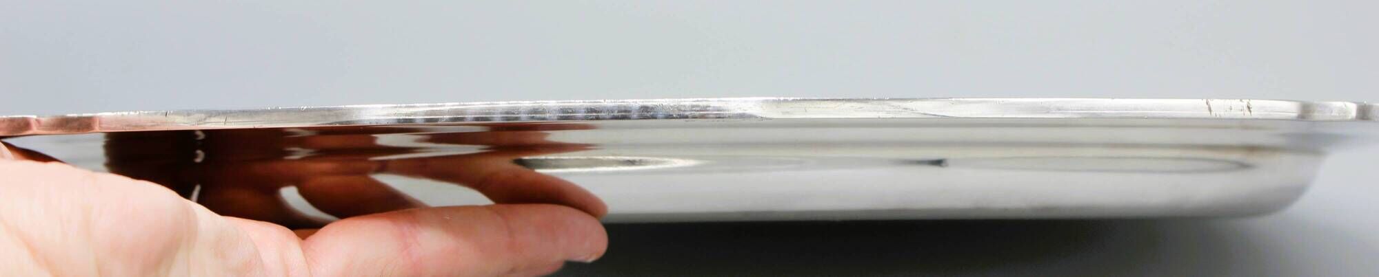 Very beautiful oval flat serving platter in silvered metal gallia coqui decoration
