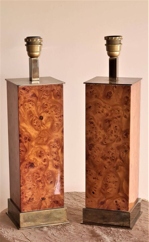 Paire de Lampe Loupe d'Orme  Jacques Charpentier Année 70