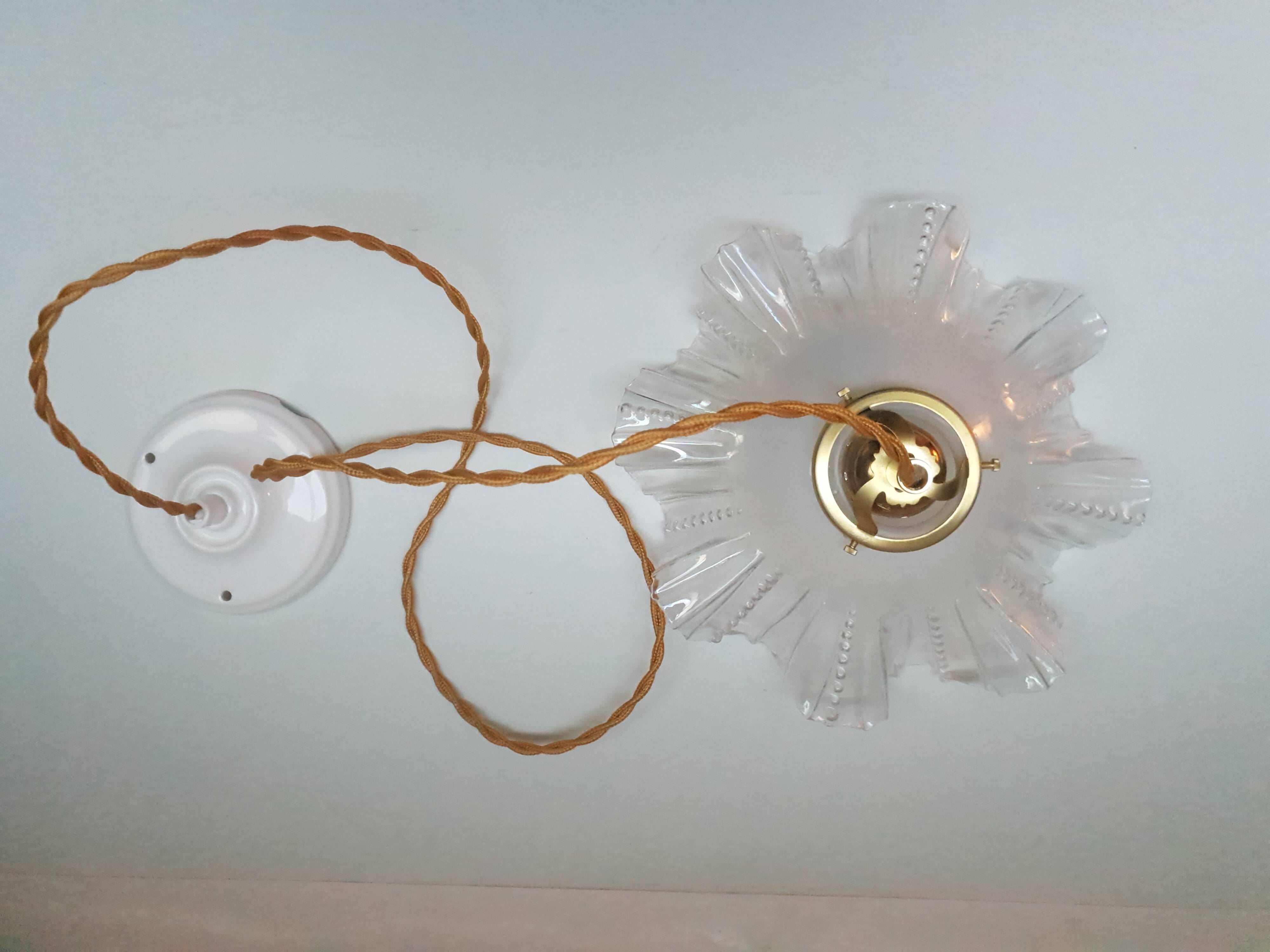 Vintage clear glass pendant light - wavy 1960 1970
