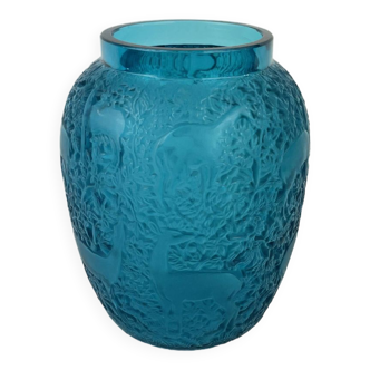 Vase « biches » en cristal par lalique – bleu