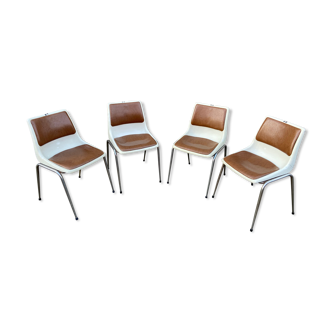 Suite of 4 chairs Design of Showroom Allibert 1970 Vintage faux metal and plastic shell