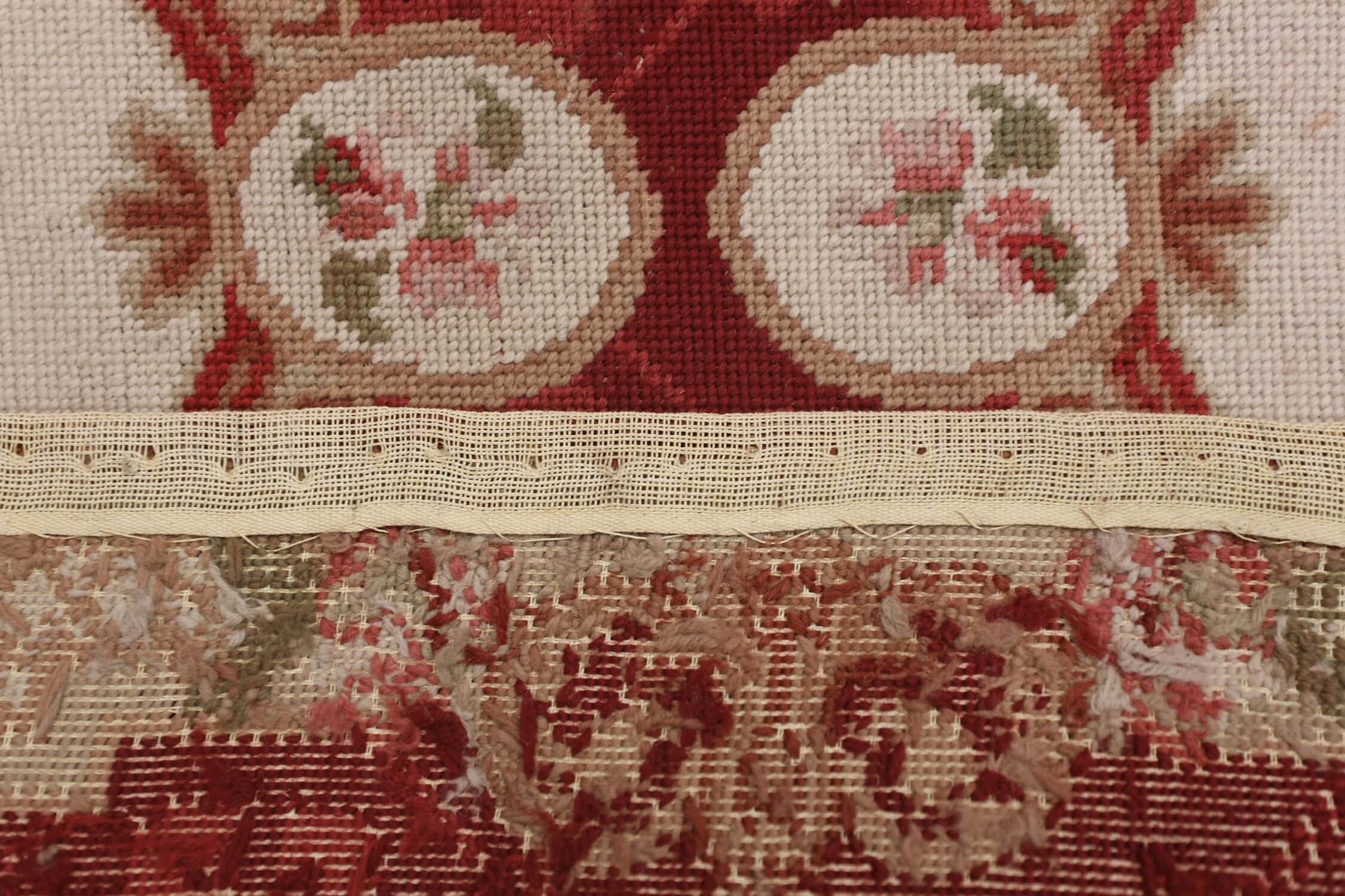 Long traditional needlepoint rug handwoven wool floral red runner rug-76x305cm