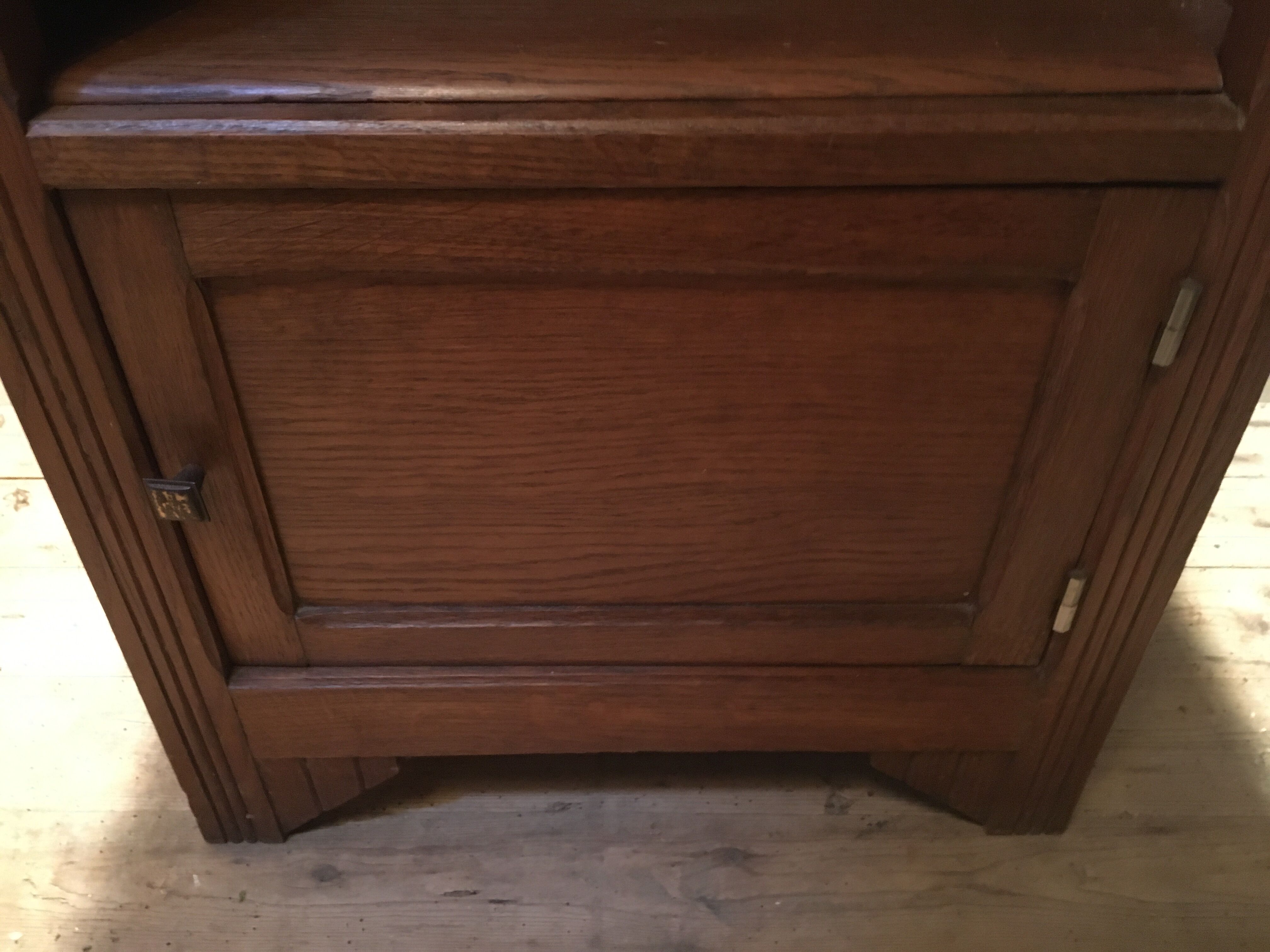Solid oak bedside table with brown marble.