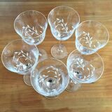 Set 6 engraved crystal wine glasses