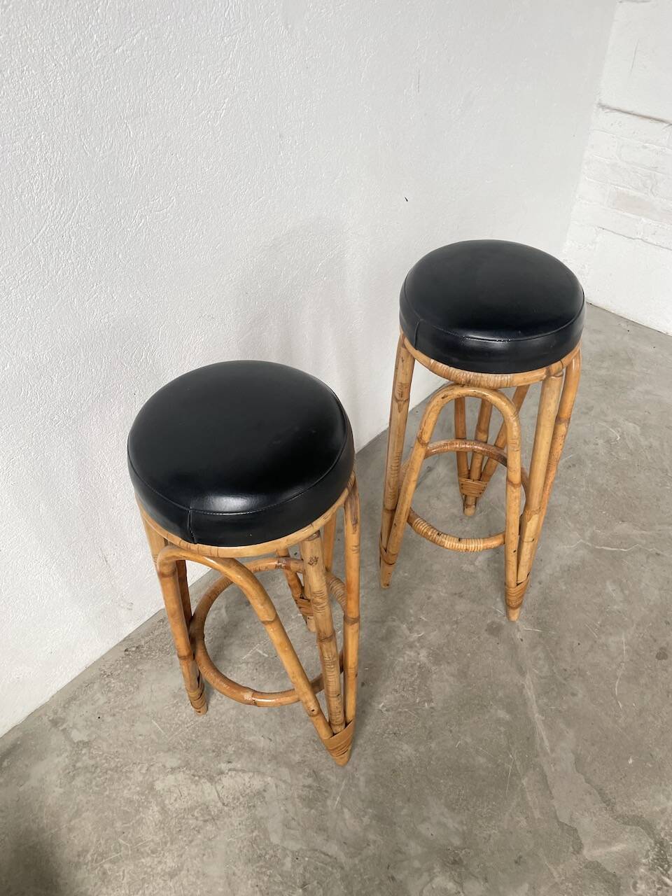 Pair of high rattan stools