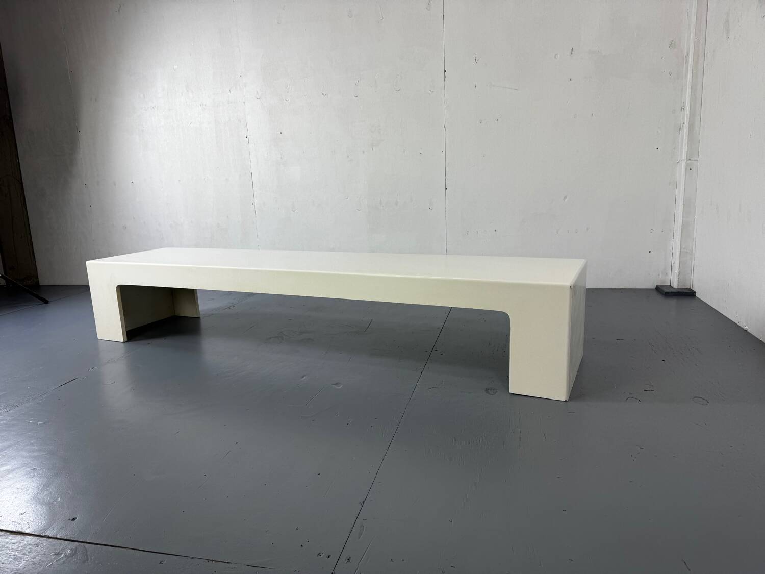 Space Age Modernist White Long Bench, Coffee Table 1970s