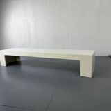 Space Age Modernist White Long Bench, Coffee Table 1970s