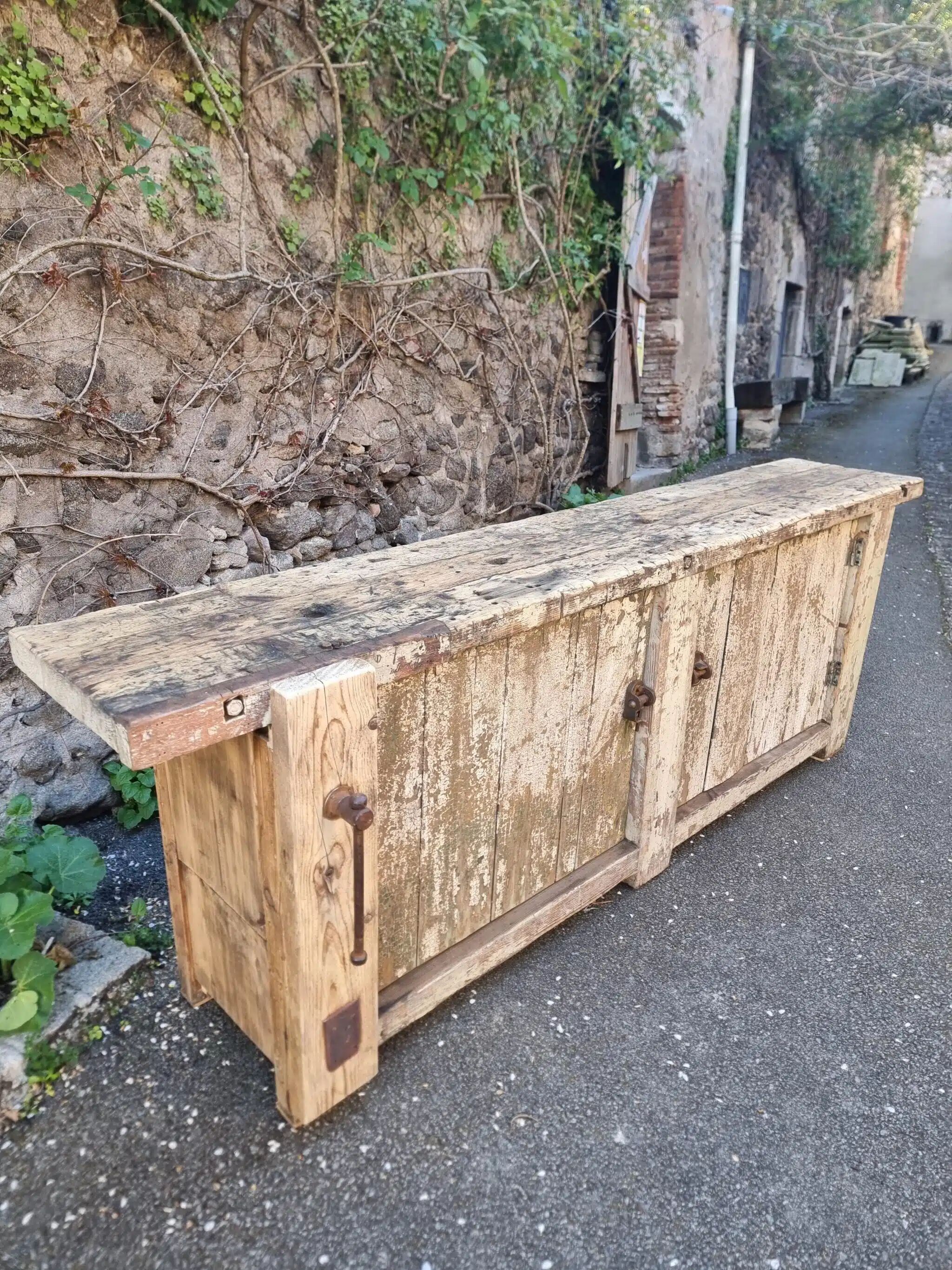 Established ancient French console table / kitchen island / shop counter, early 1900s.