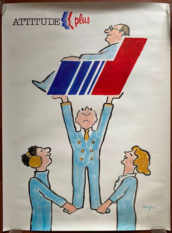 Affiche originale ''Air France Attitude Plus'' Raymond Savignac 59x80cm 1986