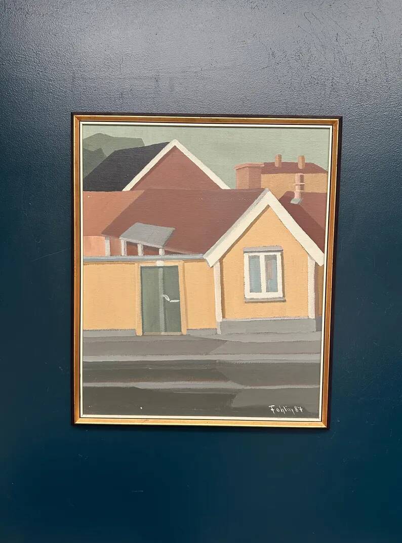 Original Vintage Swedish Oil on Canvas – “City Scene” by Gunnar Fohlin – Signed & Dated 1987 – Vintage & Framed
