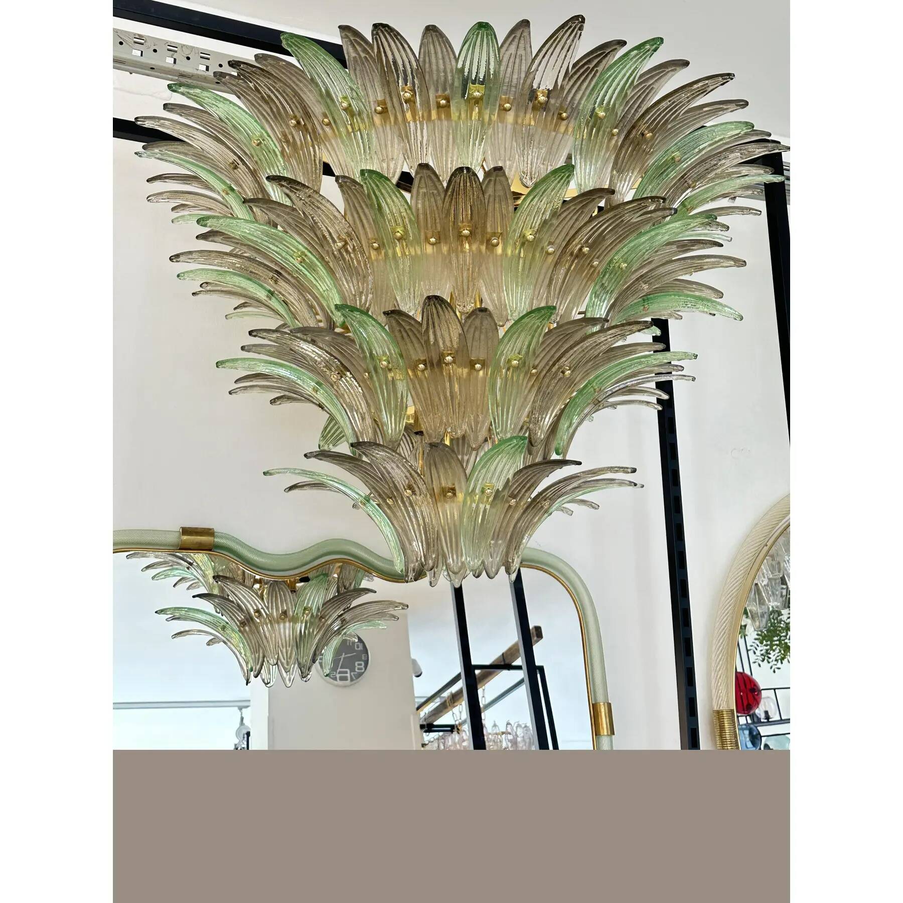 Luxury Venetian Smoked-Fumè and Green “Palmette” Murano Glass Plating Gold