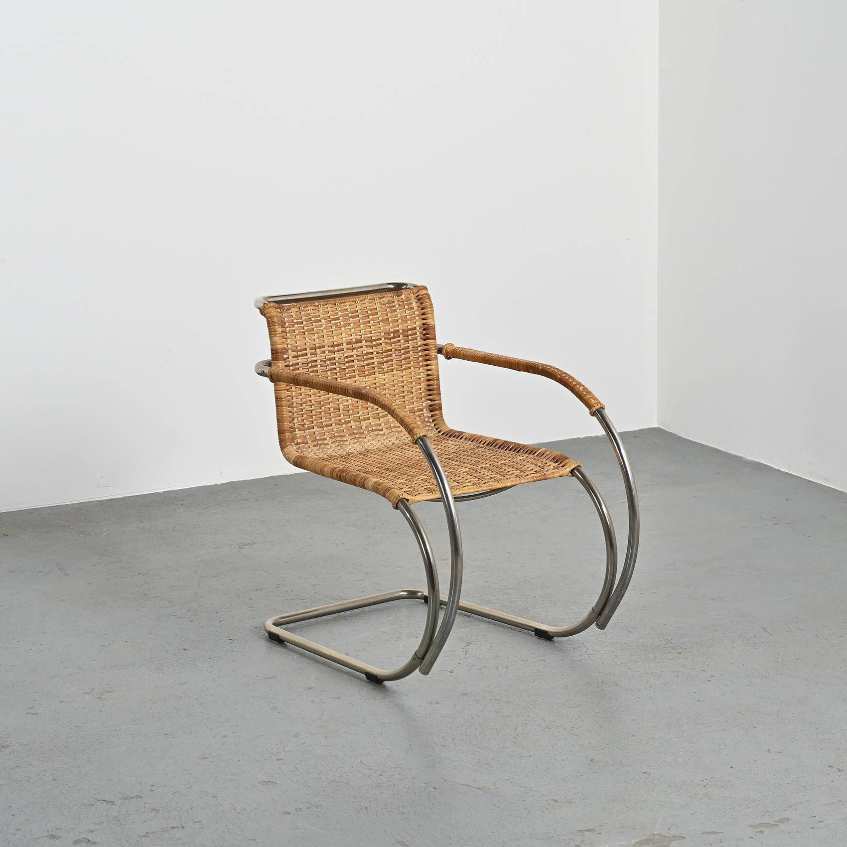 D42 tubular steel and cane armchair, Tecta, Germany, circa 1980