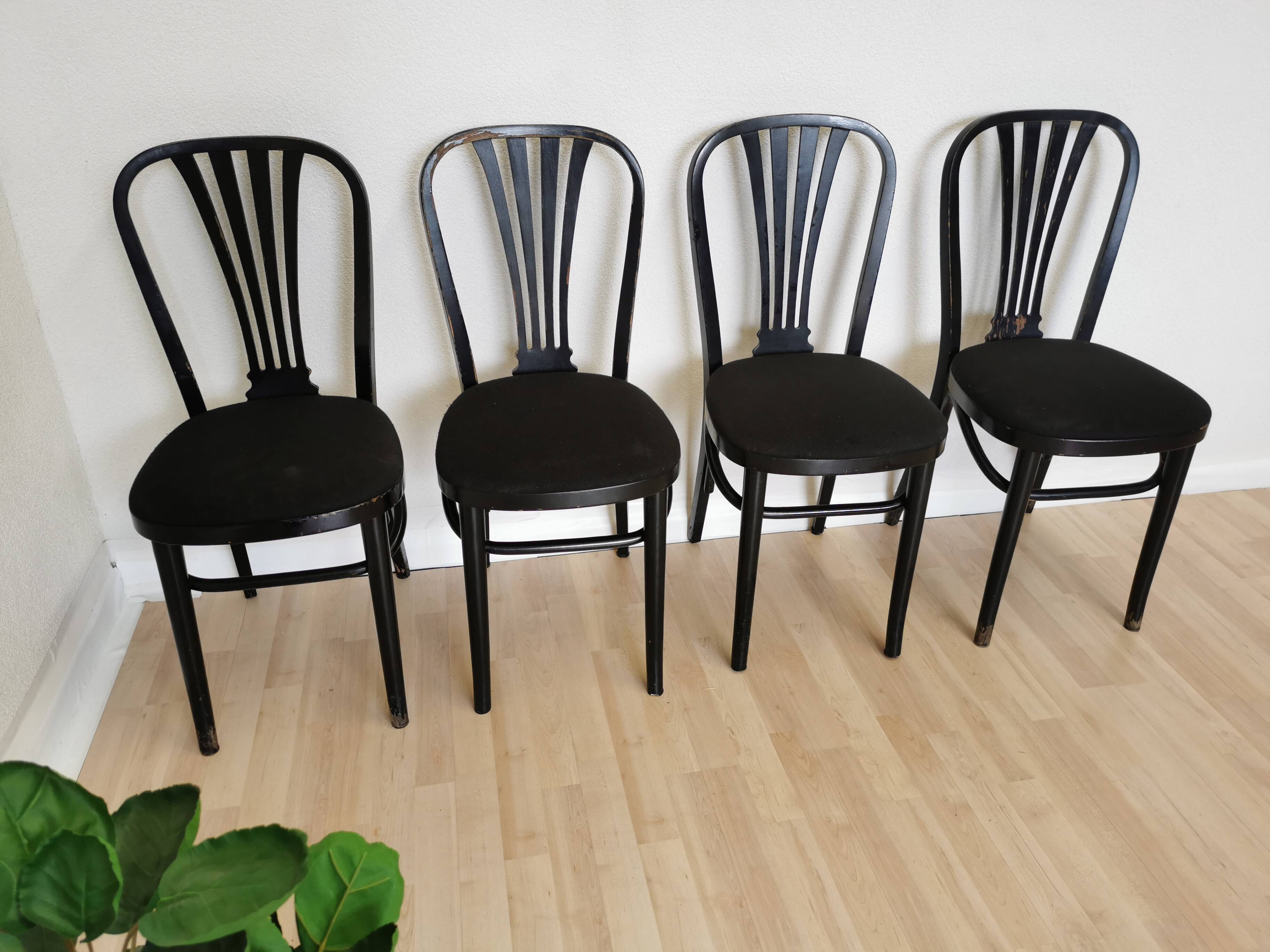 Set of 4 Vintage Black Wooden Dining Chairs: STOL Kamnik, 70s, Yugoslavia