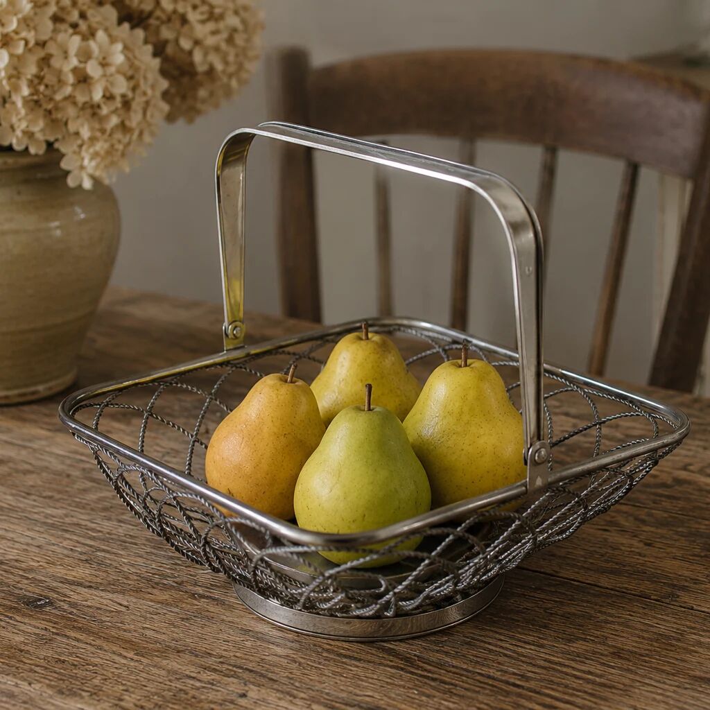 Vintage silver twisted metal basket – Foldable handle