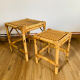 Set of two pull-out tables in rattan and wicker