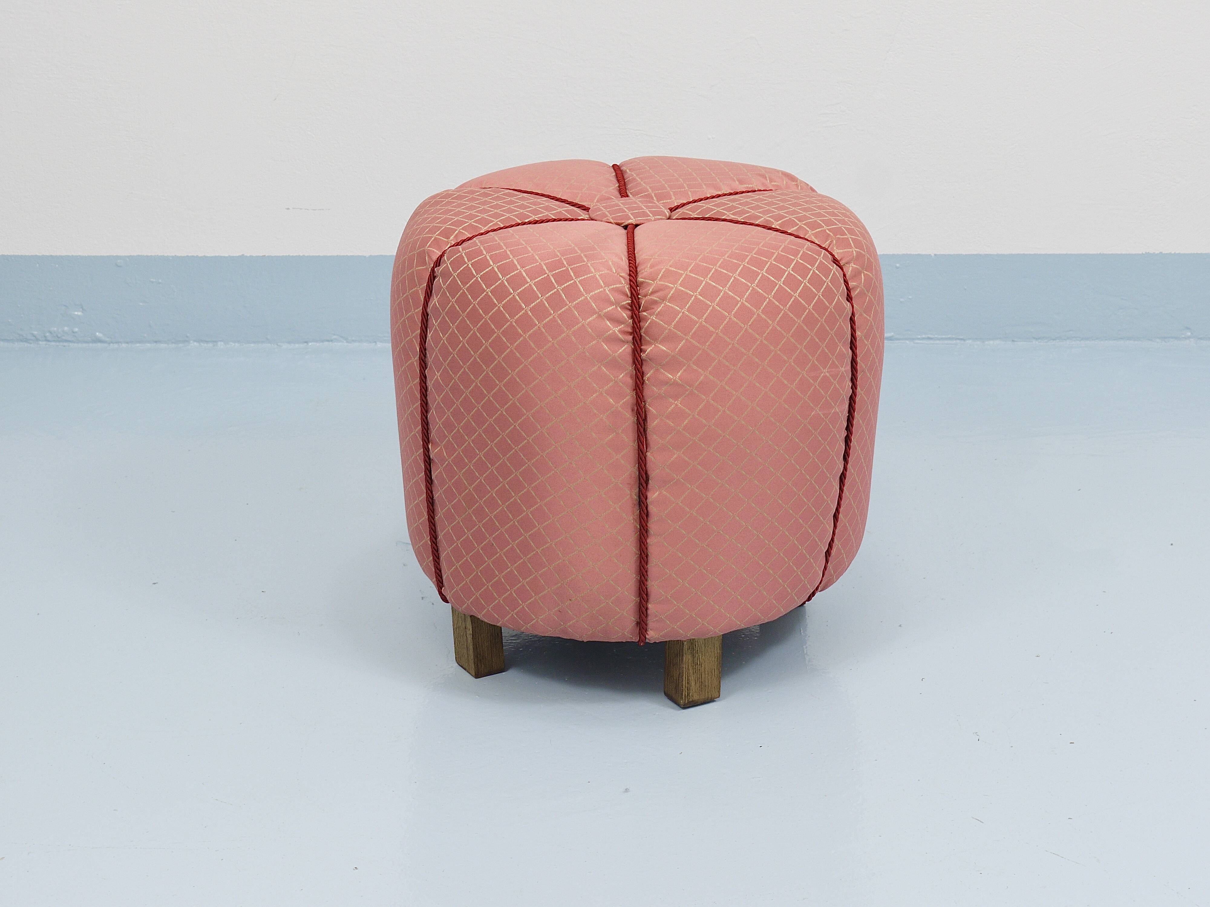 Pink Art Deco Stool / Tabouret / Pouf / Ottoman, Vienna, Austria, 1930s